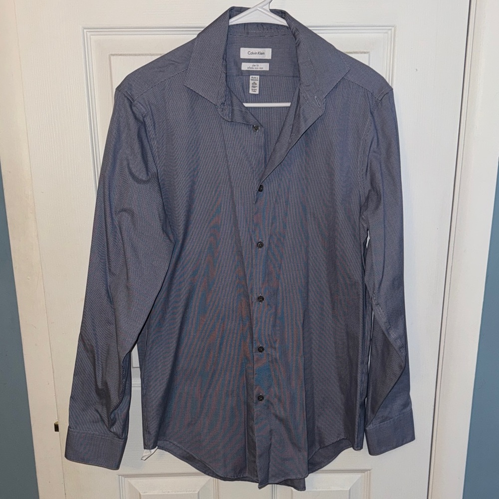 Calvin Klein Men's Navy Pattern Dress Shirt